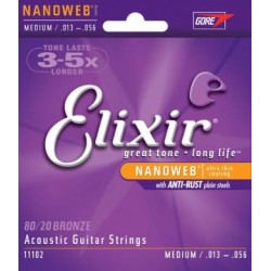 ELIXIR 11102 NANOWEB (13-56) 80/20 Bronze M Acoustic Guitar Strings
